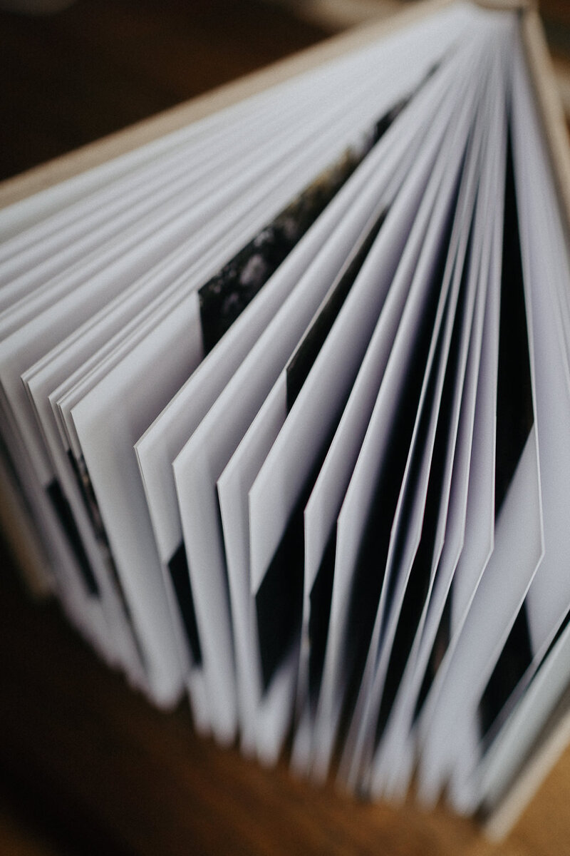 close up of fine art wedding album pages