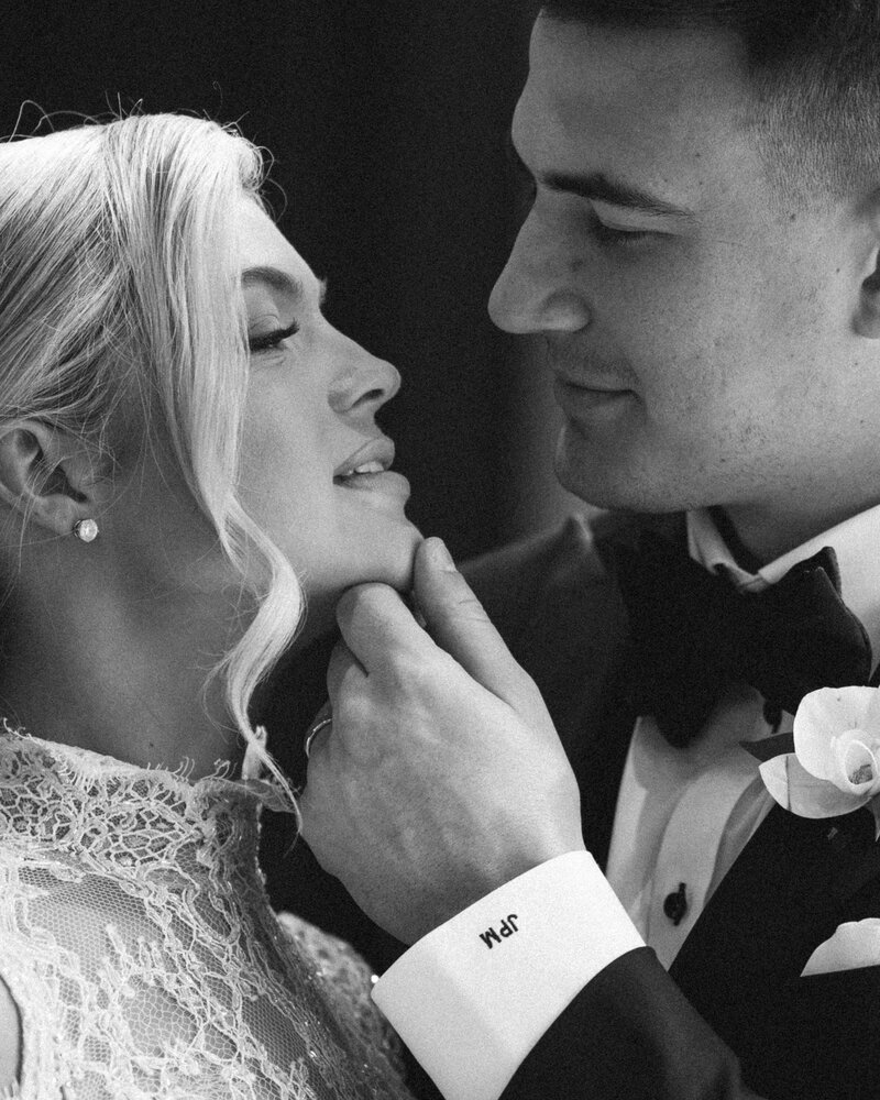 bride and groom posing