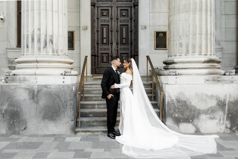 bride and groom at Pearle Hotel wedding