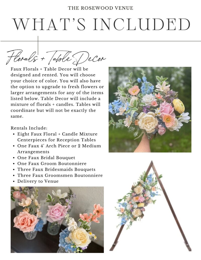 Wedding Florist Fresh Flowers Faux Flowers Table Decor Ideas at The Rosewood Venue All inclusive wedding east texas faux floral ideas