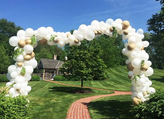 White and Gold Wedding Balloon Arch. Balloon Design by Party Shoppe of the Main Line