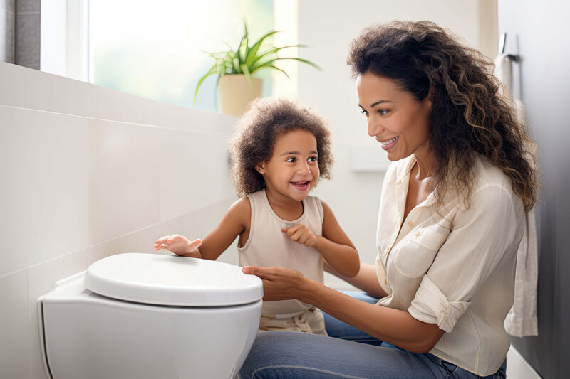mom and child trying potty training