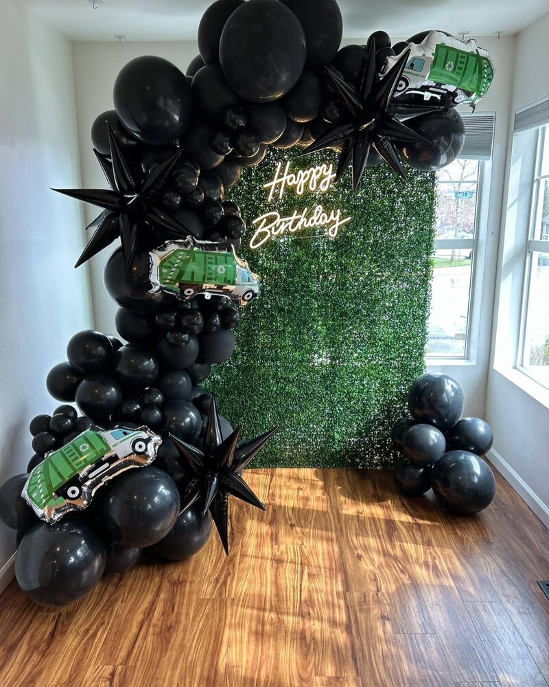 garbage truck themed birthday party decor in Seattle