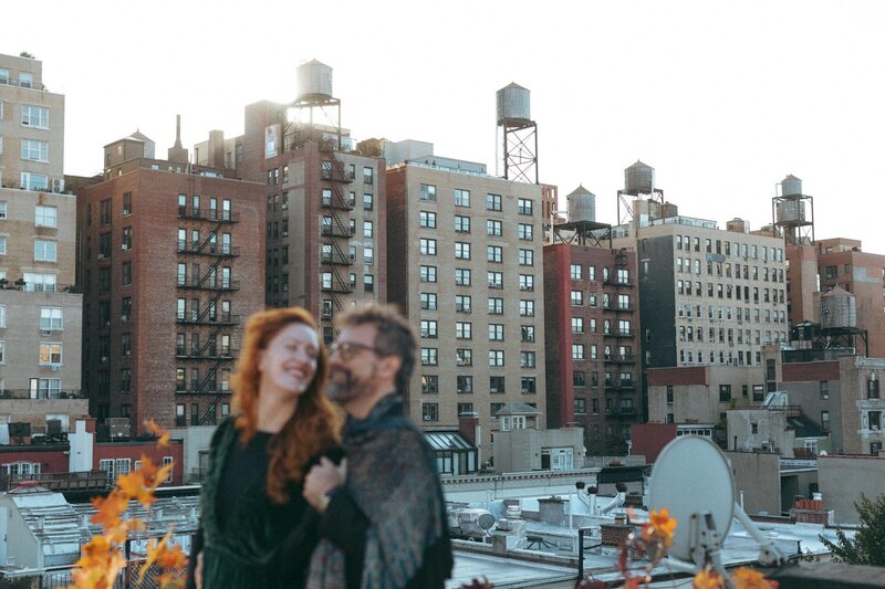 writer helena fitzgerald with thomas strickland wearing jasmine chong on upper west side rooftop