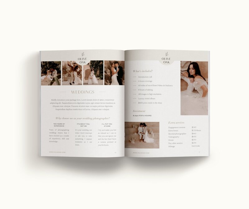 Elegant pricing guide template for photographers Olive Oak 7