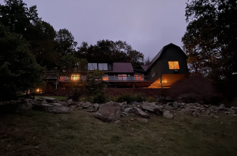 A picture of a beautiful Scandinavian style cabin at ROAM adventure basecamp during the fall in Wisconsin