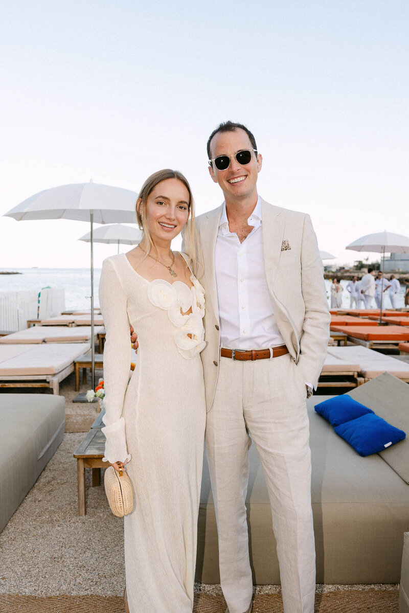 Guests dressed in white for the all-white themed rehearsal dinner in Cap Ferrat.