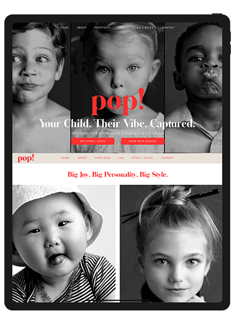Black and white photo of children featured on the Kids Pop Up Studio Photography website page.