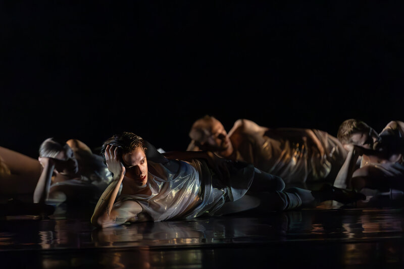 Joshua Beamish on stage performing Ablaze, a new choreographic work by Kirsten Wicklund