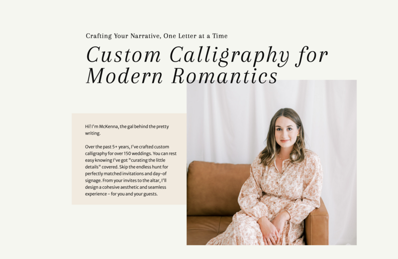 Screenshot of a photographer's homepage design by Bloem Creations, representing an example of a custom web design package. 
