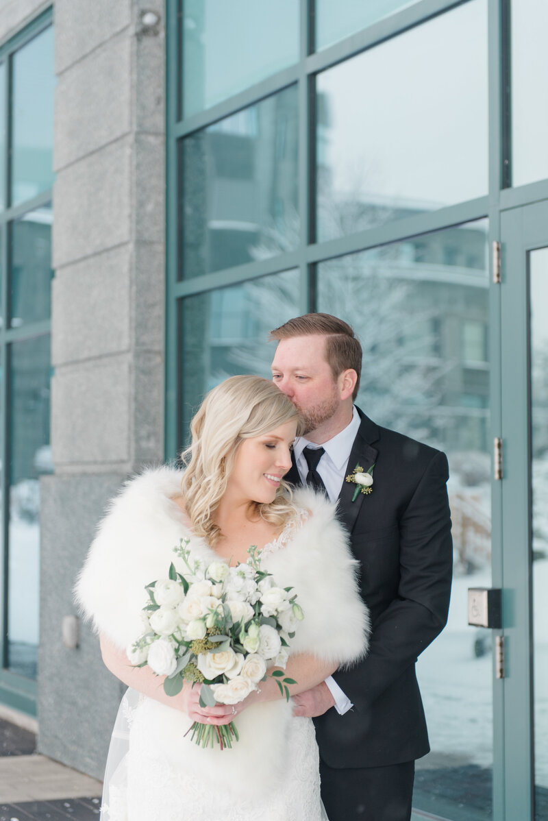 Grey Loft Studio - Bethany and Luc Barette - Wedding Photography Wedding Videography Ottawa - Gold and White Winter Wedding  Ottawa Bride in Fur Stole