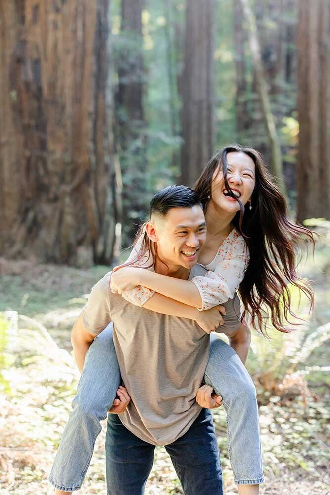 armstrong redwoods state park engagement photo shoot with asian couple