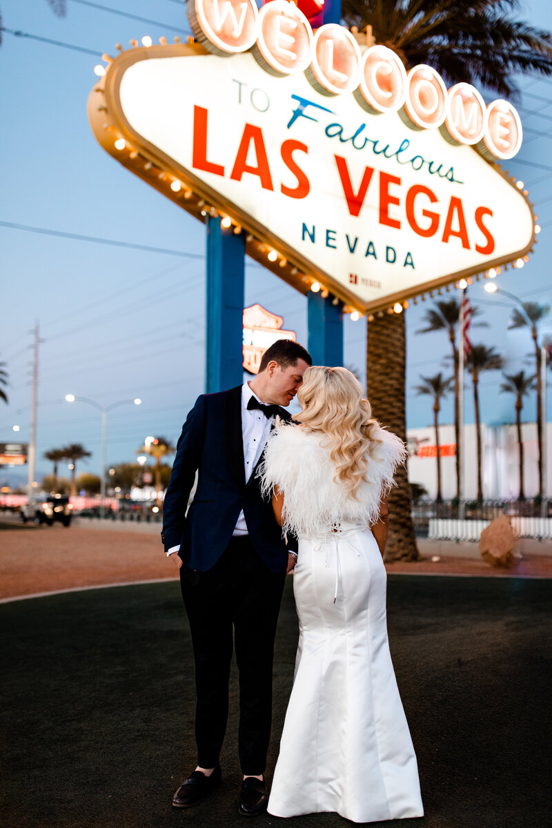 This couple has their Las Vegas wedding photos at the Welcome to Las Vegas Sign