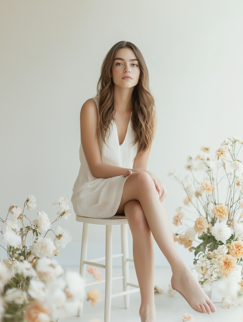 u9855155565_beautiful_women_in_white_sitting_on_a_stool_with_th_ac2b2d41-7233-43e9-aa0b-d9f3c8c16b16