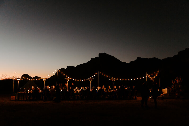 desert elopement reception under twinkle lights