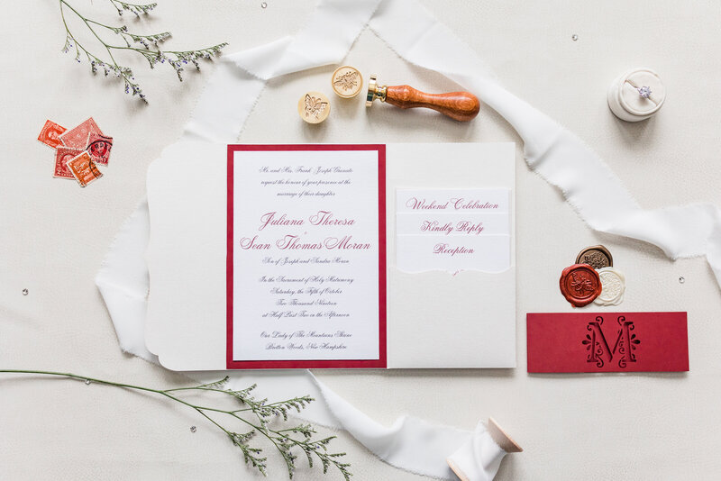 Timeless invitation suite with white and burgundy