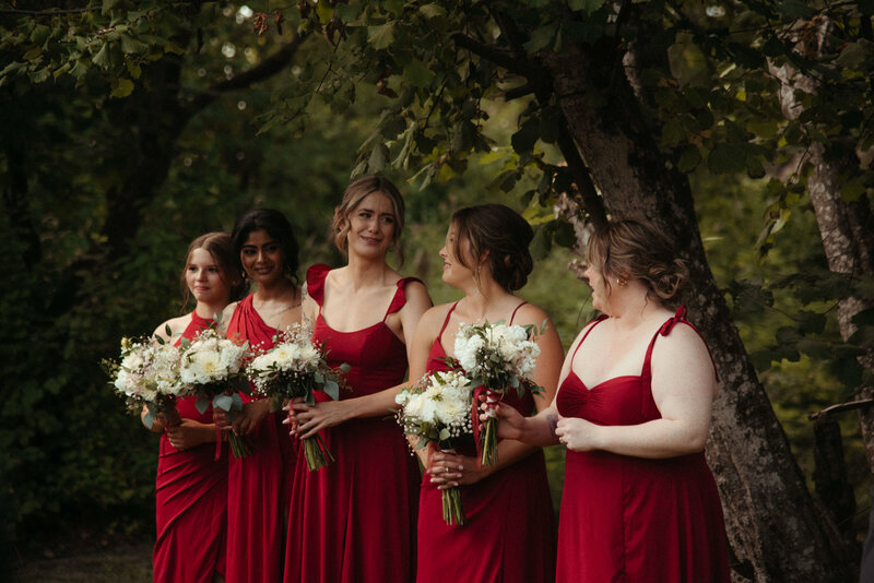 Wedding couple laughing at Hazel Creek Farms