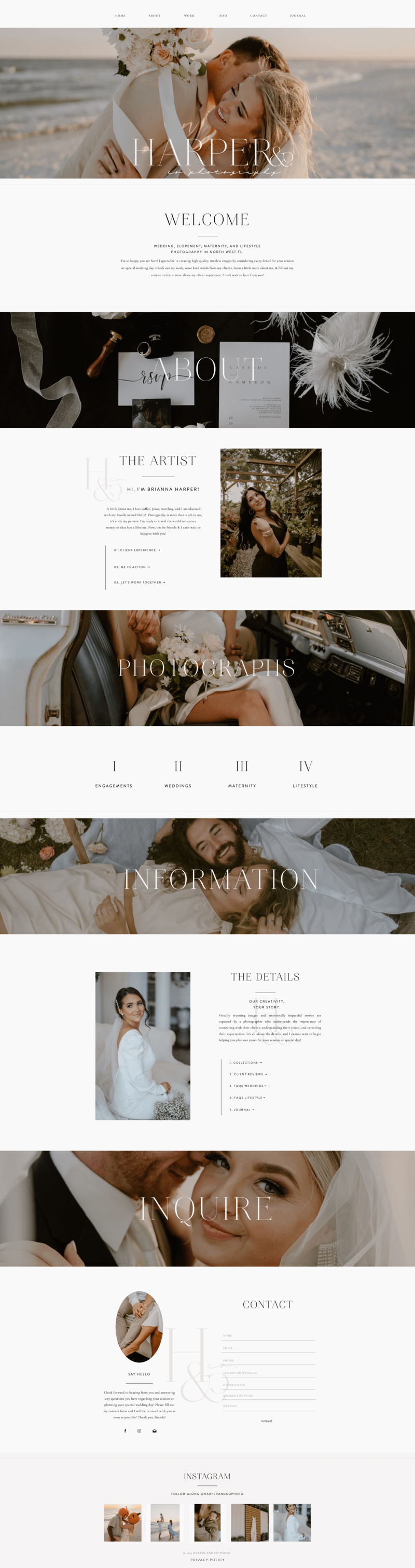 Screenshot of a wedding photography website