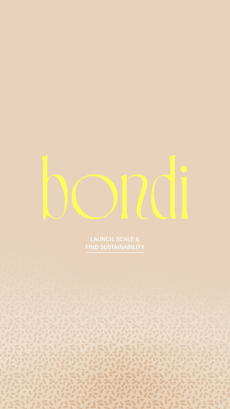Bondi Marketing yellow logo on a tan textured background