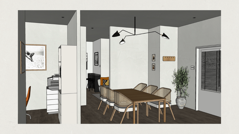2D perspectives of a formal meeting area in an interior design studio, designed for professional presentations.