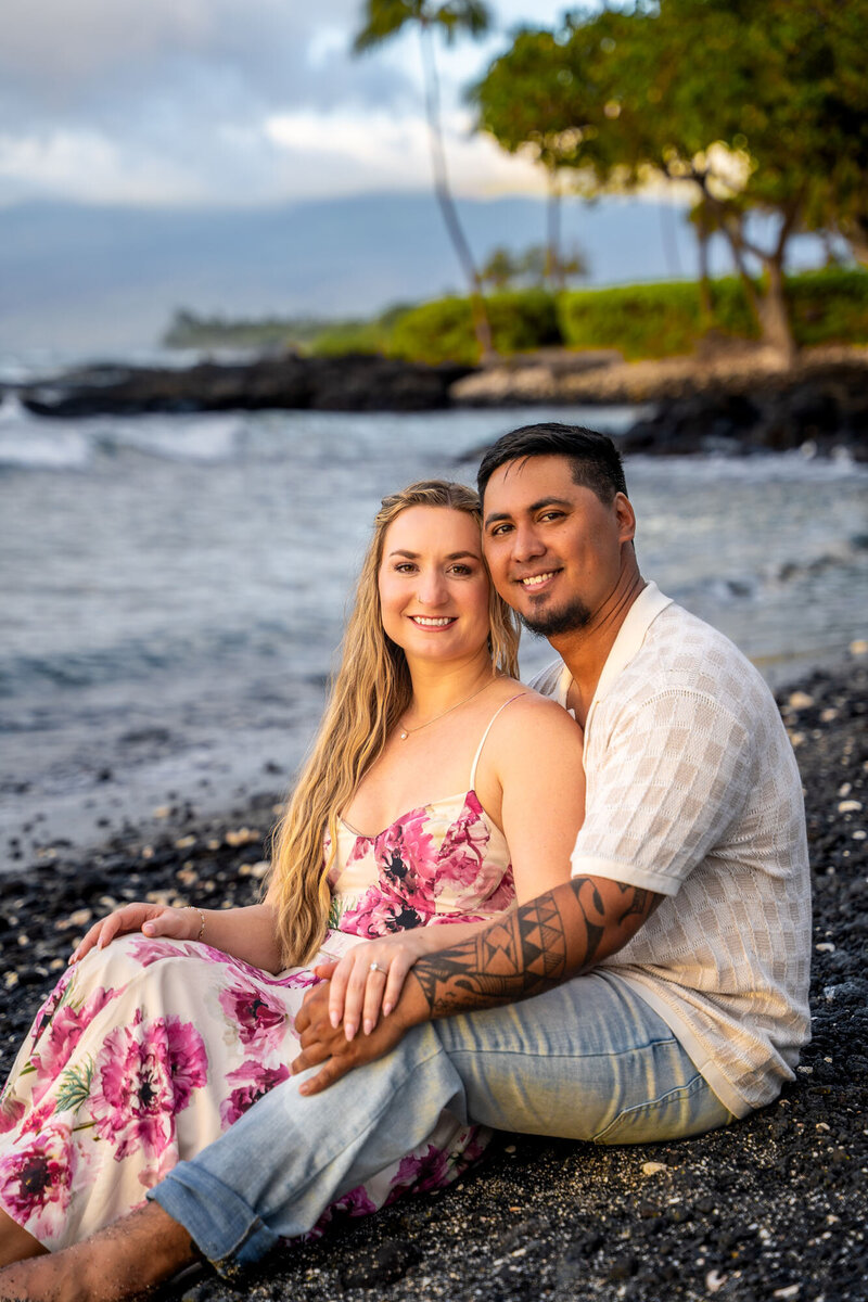 Couple portrait on beach by photographer big island hawaii