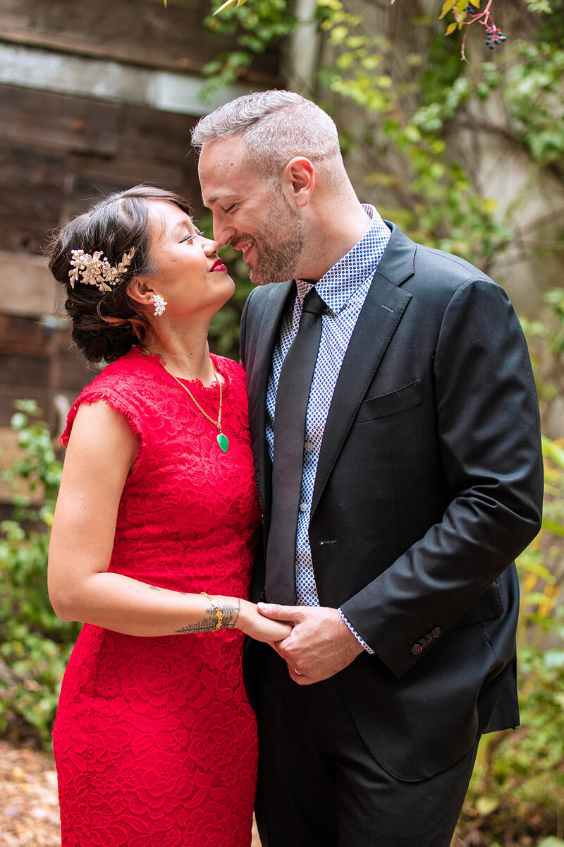 Bride and groom kiss