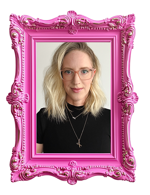 pink frame around front view of Amy