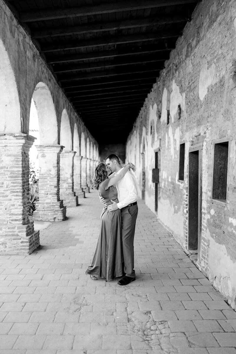 A timeless engagement session at a historic mission in California, captured by Tiffany Longeway Photography.