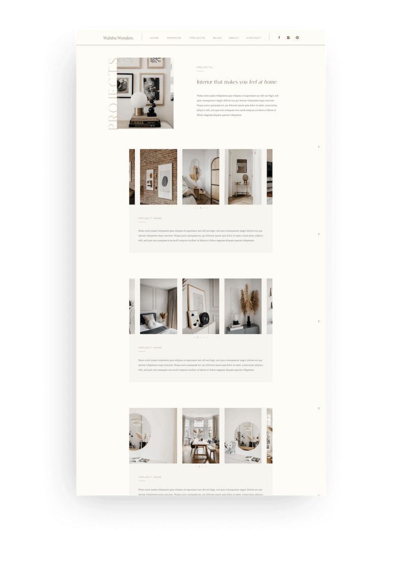 Minimalist Showit website template for interior designer