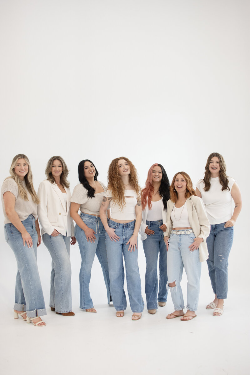 Group shot of Columbus wedding hair and makeup artists in Columbus OH, the team at The Lovely Artistry Collective.