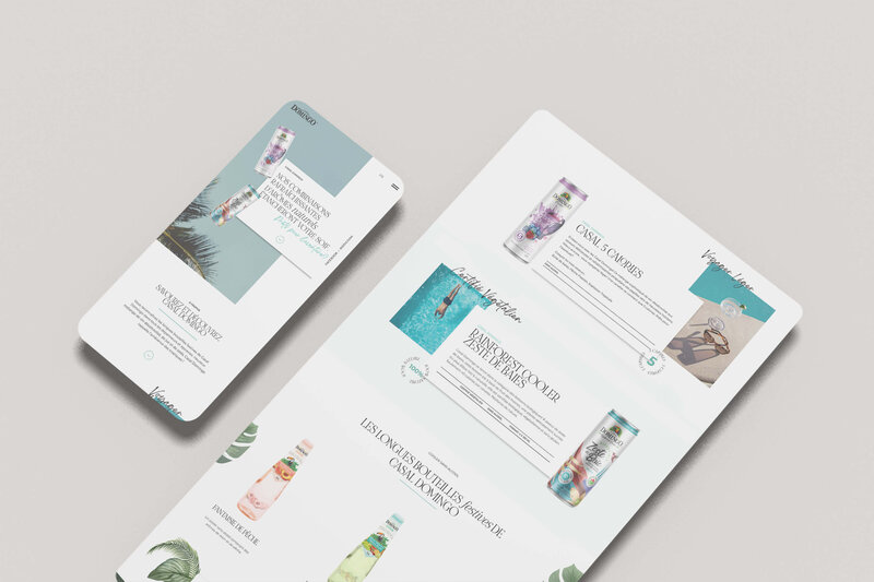 Capture d'écran du site Web de Casal Domingo affiché sur un smartphone et une tablette. Cette refonte moderne et responsive met en valeur l'expérience utilisateur sur différents appareils, tout en reflétant l'image rafraîchie de la marque.