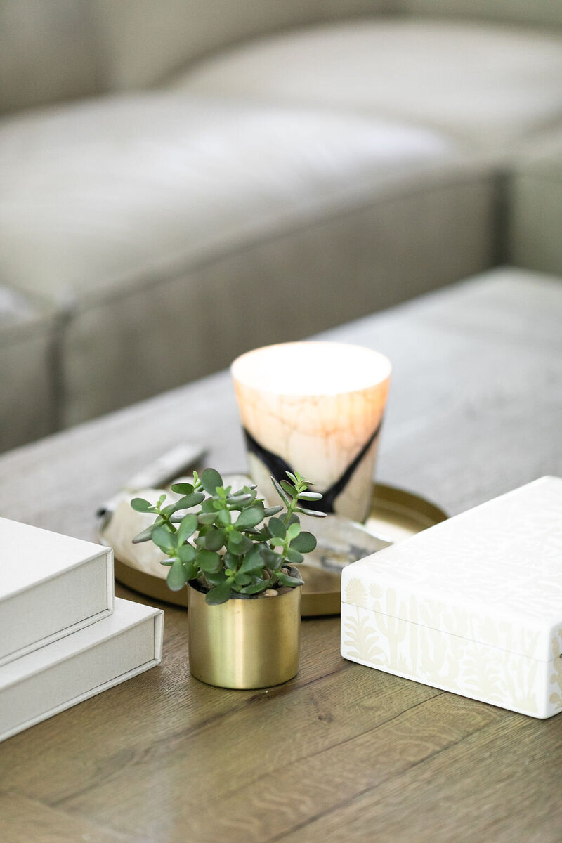 greenery and candle on coffee table