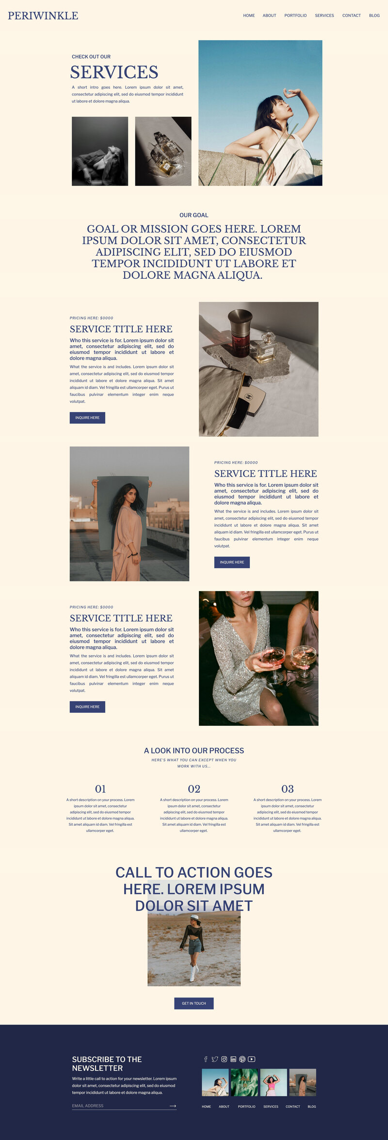 The Periwinkle Showit Template Services Page