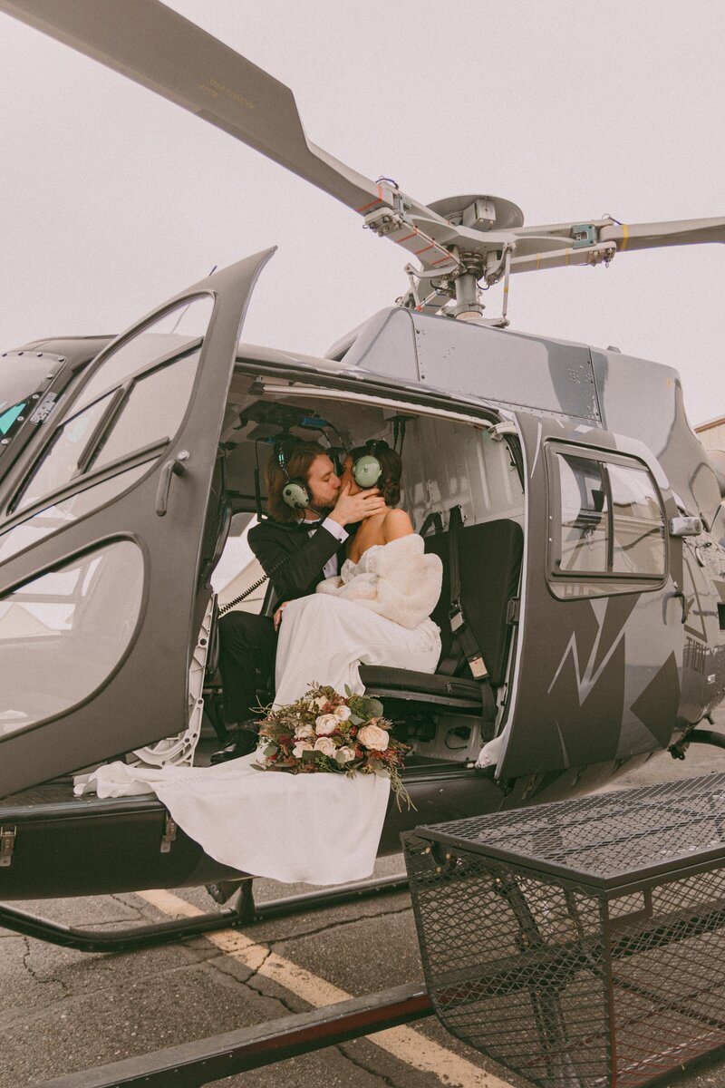 Idaho helicopter elopement overlooking rugged peaks


