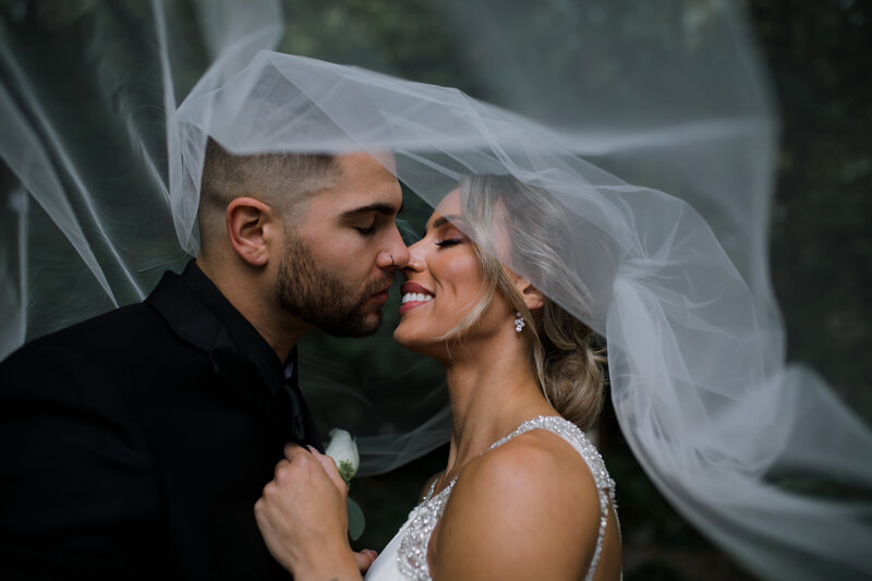 bride and groom kissing
