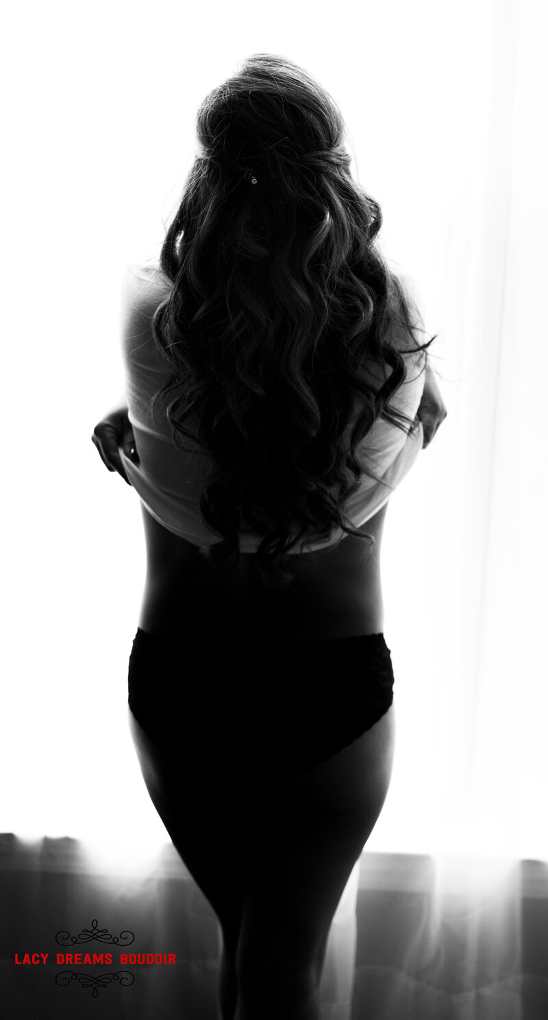 Booty Photo Black and White of a Woman wearing  a white t shirt