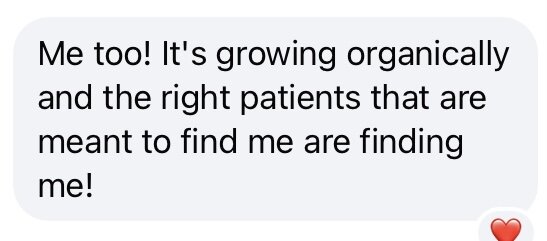 Client testimonial screenshot describing how their website is attracting aligned leads and growing organically after working with Alexa Lucky Creative
