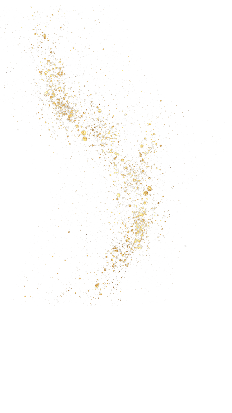 Magical gold glitter of different sizes sprinkled generously across page