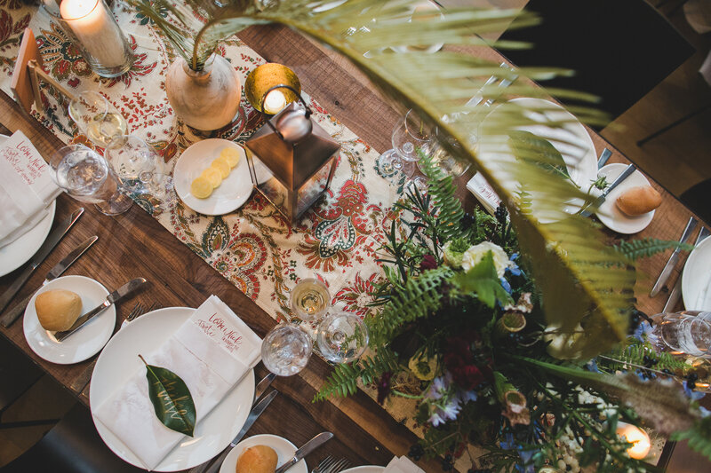 Farmhouse table place settings and centerpiece