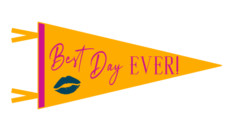 Branding graphic of a flag in yellow that reads Best Day Ever