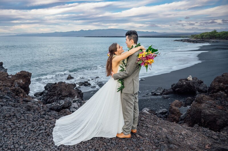 a black sand beach elopement on the Big Island of Hawaii