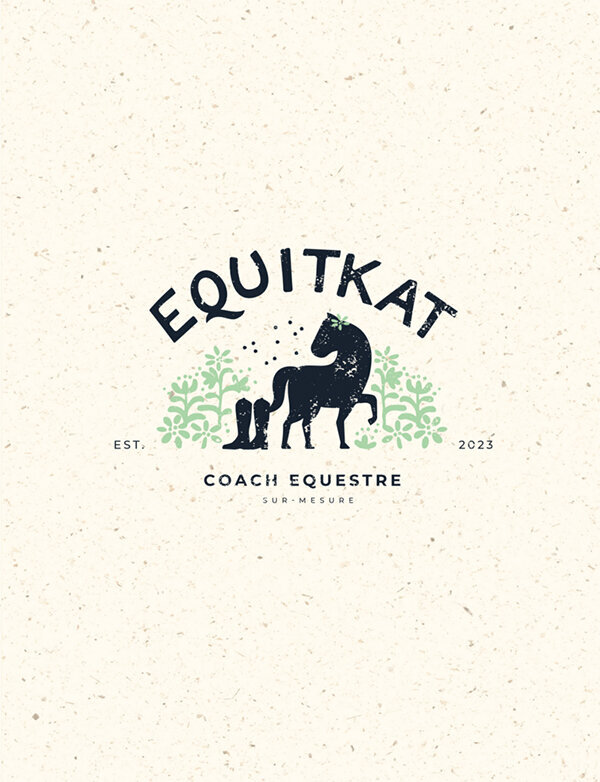 Carte de visite recto Equitkat avec le logo bleu et vert, crée par le Studio graphique en vendée.