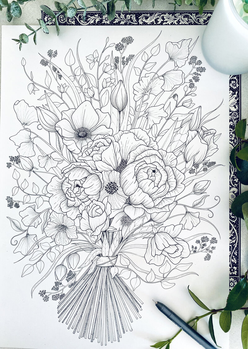 floral posy drawing copy