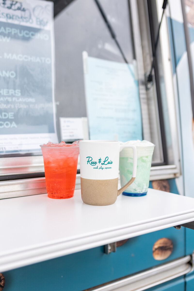 As an assortment of beverages from Rose and Lois Coffee