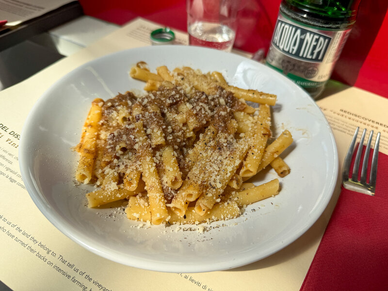Pasta at Corrado al Banco 18 at Testaccio Market in Rome, Italy