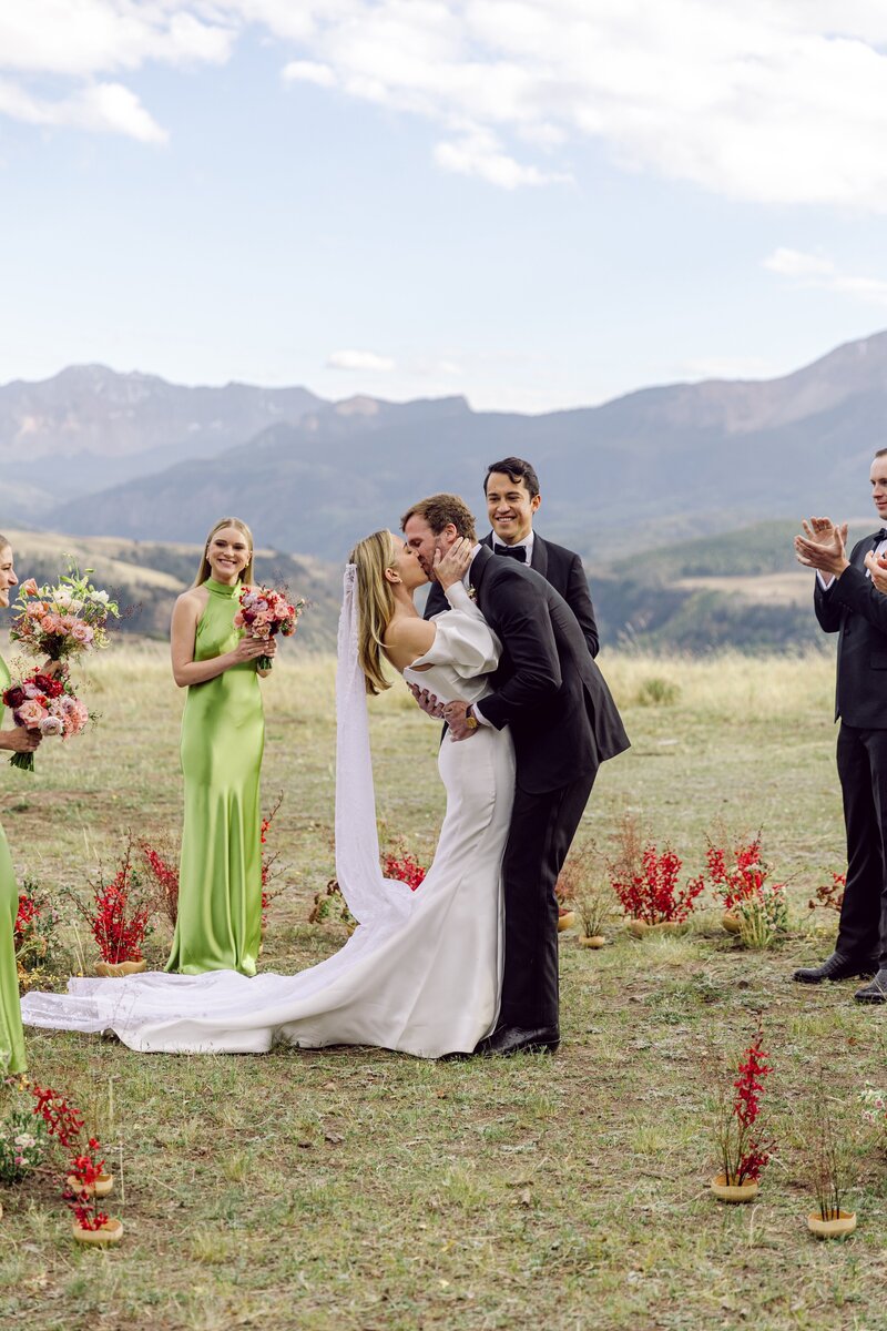 wedding ceremony kiss in the colorado mountains