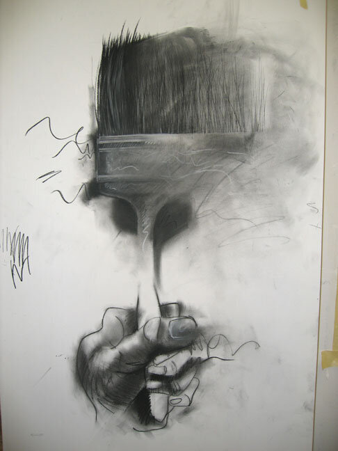 Brent Ray Fraser Self Portrait Brush Charcoal Drawing 2007 - 02