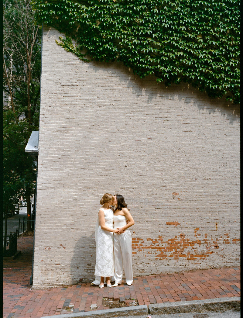 Anti-bride Boston city elopement photographed on film in Beacon Hill