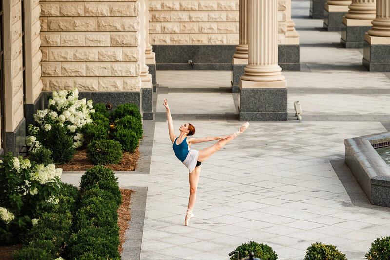 Dancer in an arabesque at Belmont University
