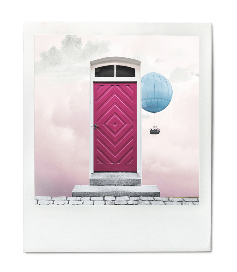 Magical pink door leading to another world